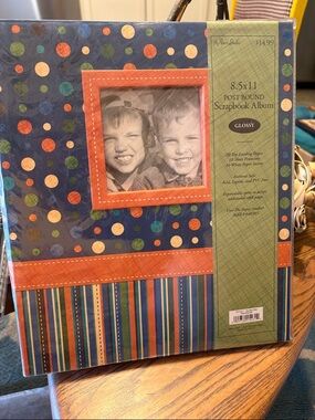 8.5x11 Polka Dot & Stripe Scrapbook Album - Blue and Orange never used